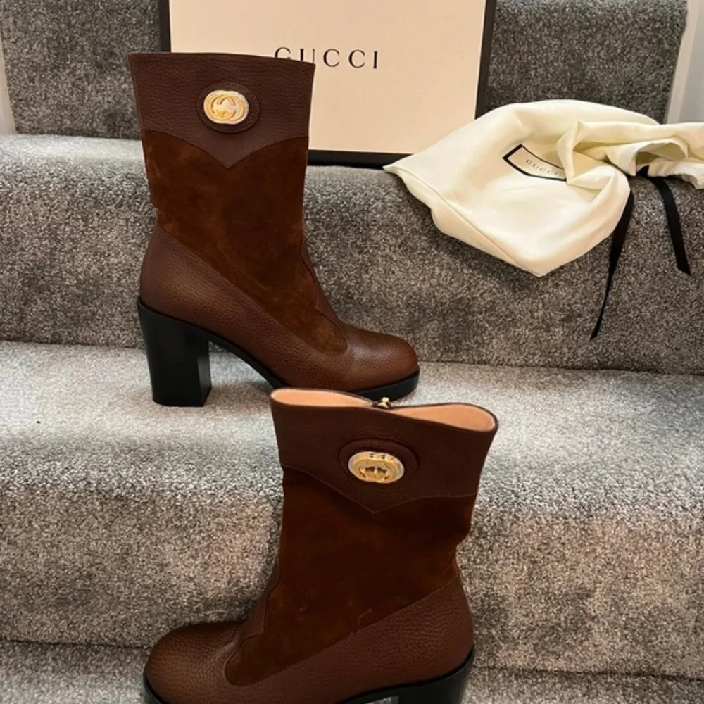 Gucci Women's Rich Brown Heeled Boots - Picture 1 of 9